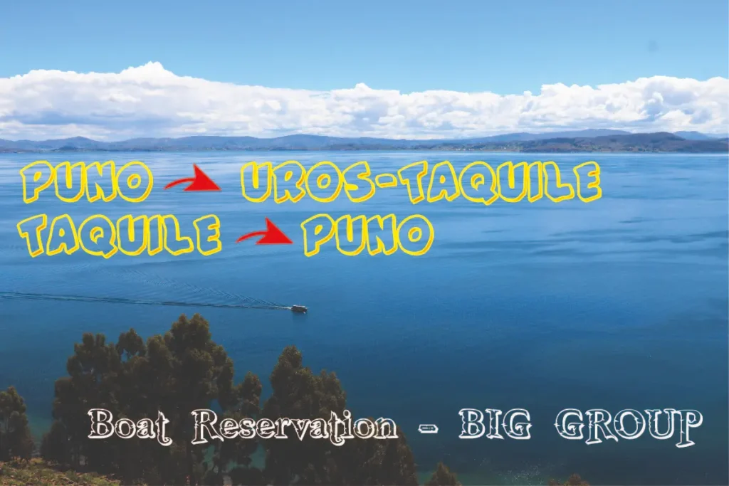 Servicio de transporte en lancha de Puno hacia Uros, Uros hacia Taquile, Taquile hacia Puno.